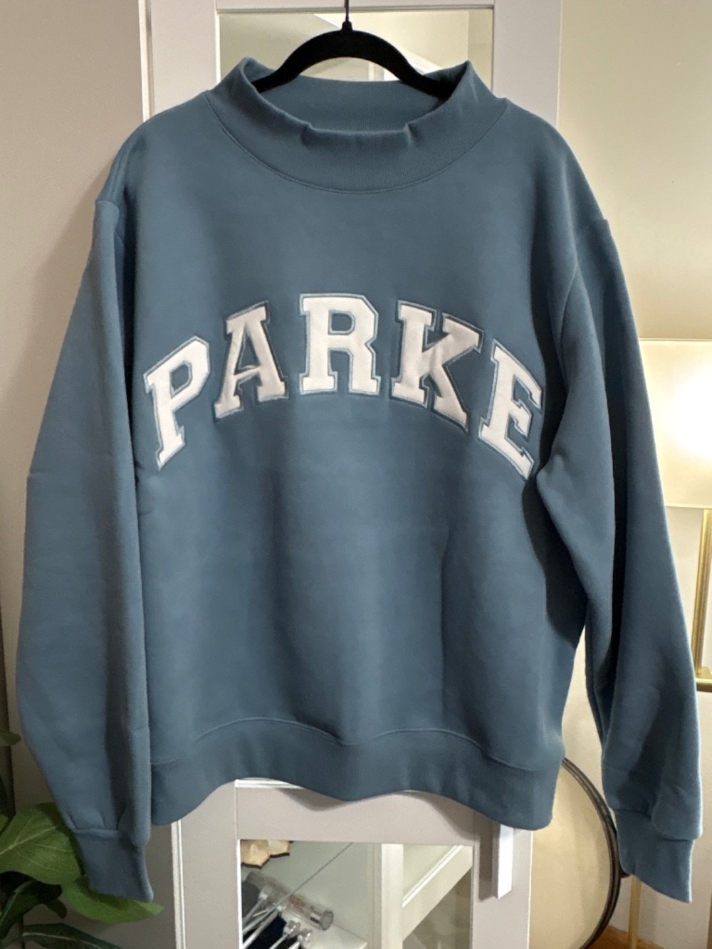 Parke Fleece Varsity Mockneck in Glacier + White size L/XL